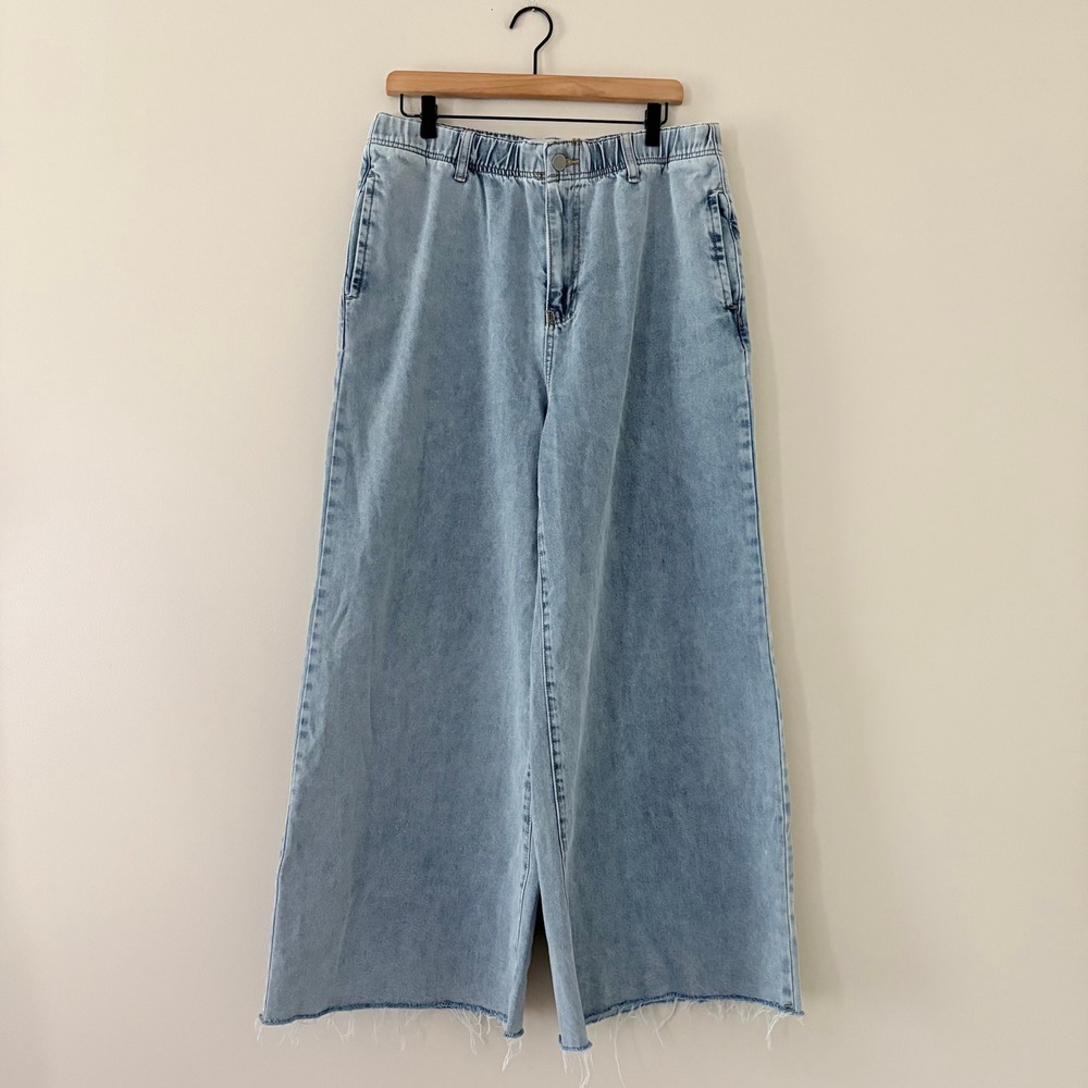 Three Bird Nest Jeans XL Light Wash Wide Leg Raw Hem Baggy Fit